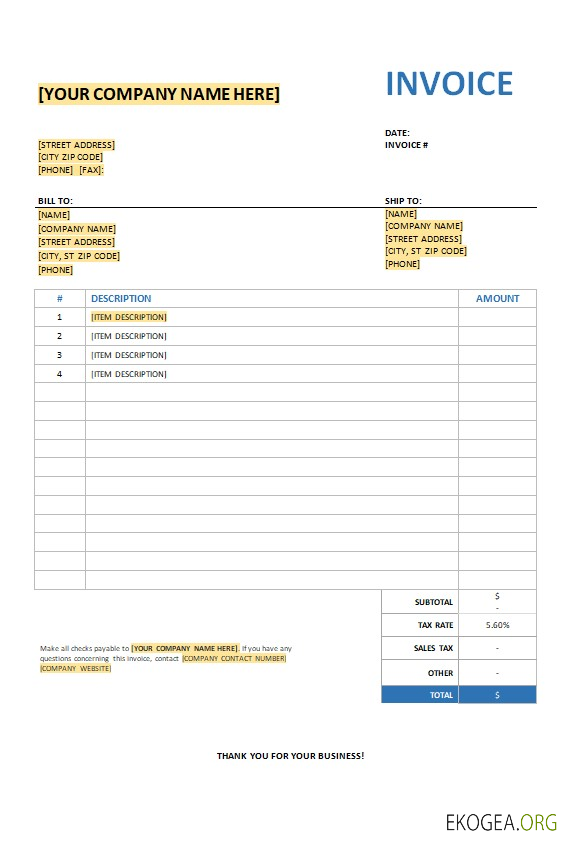 Facture gratuite avec modèle de taxe de vente